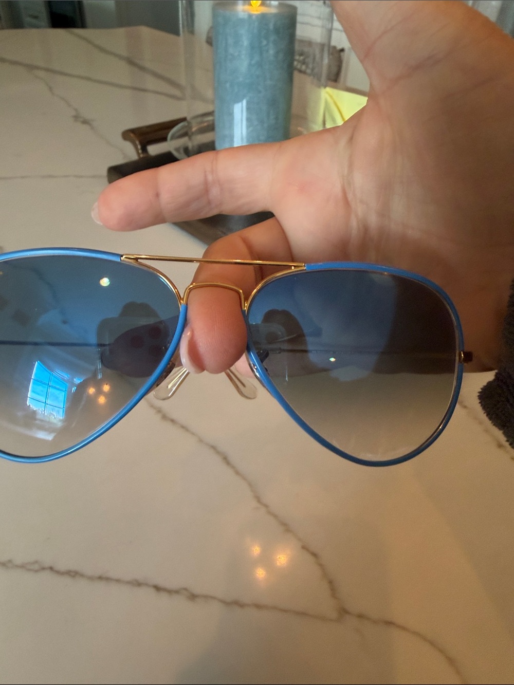 Ray-Ban Blue Gradient Lens Aviator Sunglasses with Gold Frame